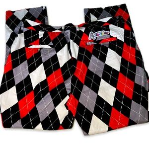 Royal & Awesome Golf Pants Trousers Size 40/30 Red and Black Argyle